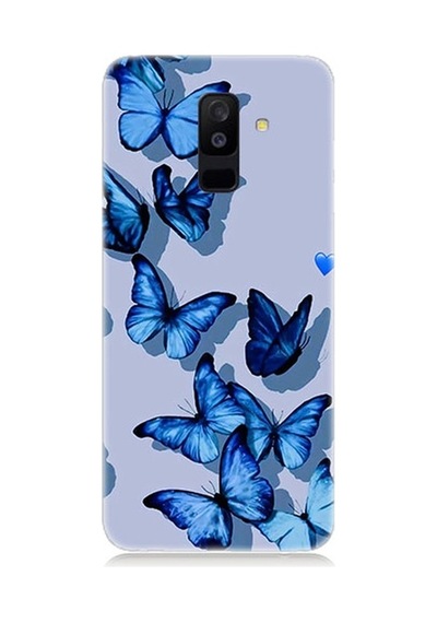 Samsung Galaxy A6 Plus Uyumlu Mavi Kelebekler Desenli Silikon Kılıf