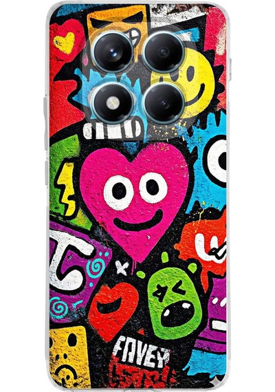 Redmi Note 14 Pro 5g İle Uyumlu Grafiti Aşk Tasarımlı Şeffaf Silikon Kılıf Şeffaf