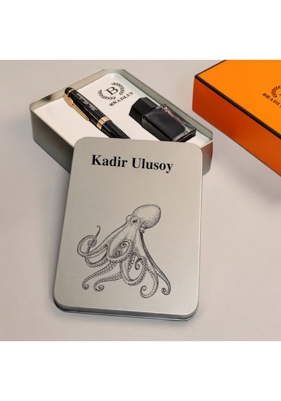 Kişiye Özel İsim Yazılı Ahtapot Tasarımlı Bradley Dolma Kalem Mürekkep Seti - Metal Kutulu Hediyelik Kalem Diğer