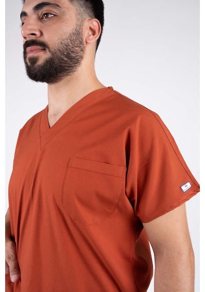 Kremit Likralı Erkek Hemşire Ve Doktor Forması Takımı Scrubs Hastane Üniforması Turuncu