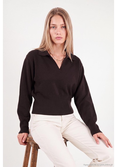 Lela Yumuşak Dokulu Regular Fit Polo Yaka Kazak Kadın Kazak 680kz00163 Kahve