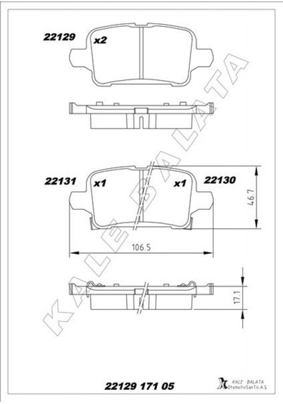 Arka - 417 - Fren Balatası Opel Astra K 1.0-1.4-1.4t-1.6t-1.6 Cdtı - Mıxdepo - 16-22 106.5x46.3x16.6