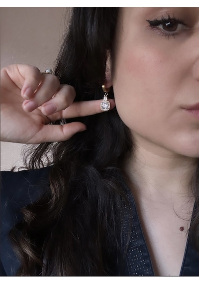 Kadın Swarovski Baget Taşlı Çelik Küpe Gold Ve Gümüş Gümüş