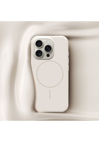 Apple Uyumlu iPhone 15 Pro Max Soft Parlak Kılıf Magsafe Şarj Özellikli Wlons Frego Kapak Krem