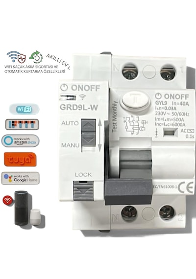 Onoff Tuya Wifi Akıllı Kaçak Akım Sigorta Uzaktan Kontro Zamanlama 40 Amper Grd9l-w Gyl9