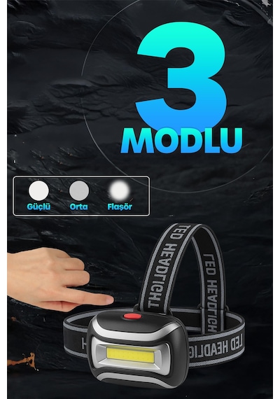 3 Modlu Pilli Kafa Lambası Kampçı Tamirci Balıkçı Outdoor Kafa Feneri Işığı K4115 Çok Renkli