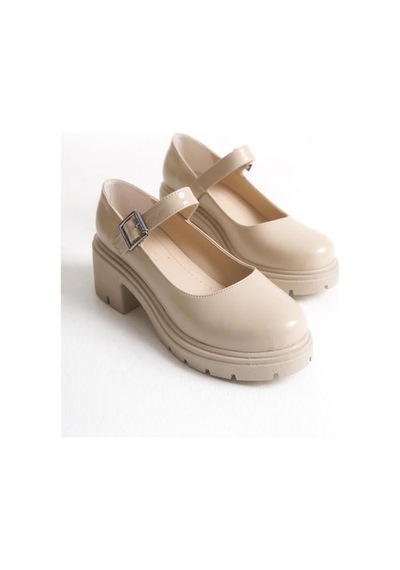 Alemdarshop K-708 Bej Kırışık Rugan Tokalı Yüksek Tabanlı Loafer Ayakkabı C.vizon