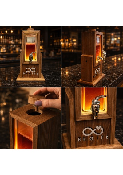 Logonuza Özel 5 Adet Led Işıklı Premium Ahşap İçecek Dispenseri 70 Cl Kurumsal Set Bitmeyencom38095 Bk Kurumsal
