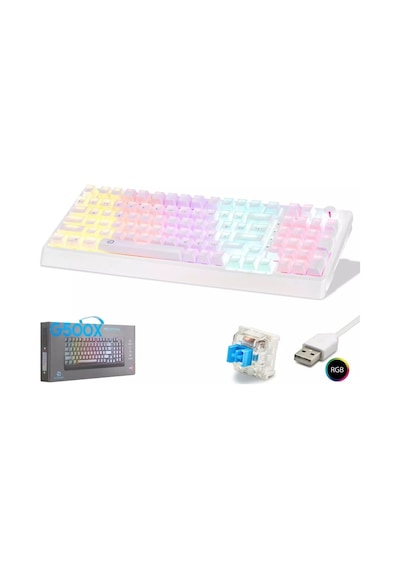 Hadron G500xw Mekanik Gaming Klavye Blue Switch Rgb Aydınlatmalı 104 Tuş - Beyaz - 1 Adet