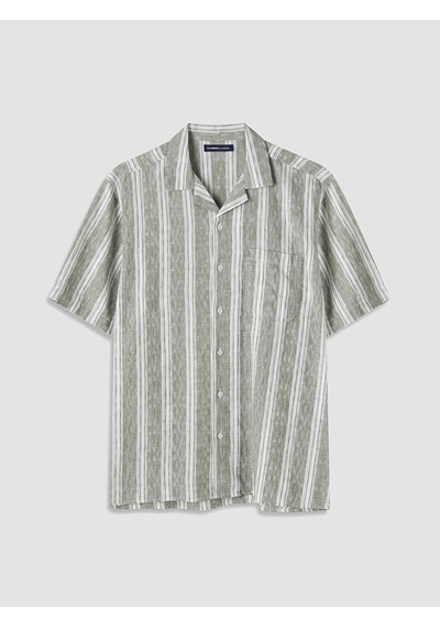 Lcwaıkıkı Classic Yeşil Regular Fit Çizgili Keten Görünümlü Erkek Gömlek