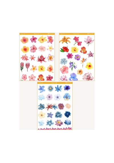 6 Sayfa Çiçek Temalı Sticker Seti 12x17 Cm Scrapbook, Bullet Journal, Planlayıcı İçin Diğer