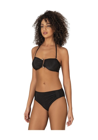 Endeep Kadın Aksesuarlı Fitilli Dokulu Siyah Bikini Takımı-siyah Siyah