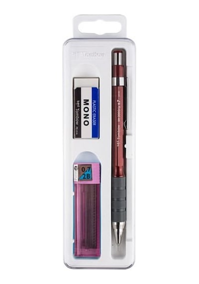 Tombow Sh-300 Grip 0,7 Mm Bordo Uç Silgi Kalem Seti