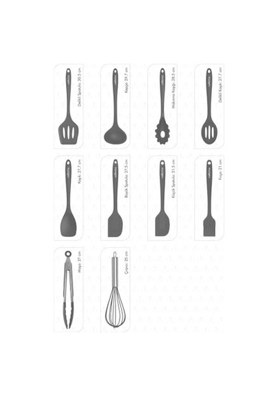 Ayrex Valletta Salvatore Isıya Dayanıklı Yanmaz Yapışmaz Silikon Spatula Seti 10 Parça Gri Vlt1118 Diğer