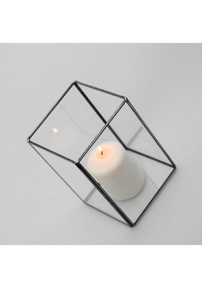15x10x10cm Siyah Geometrik Teraryum Cam Fanus Vazo Mumluk Yapımı Dekoratif Çok Renkli