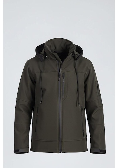Vatan Tekstil Erkek Slim Fit Softshell Kapüşonlu Erkek Mont Su İtici Rüzgar Geçirmez Haki