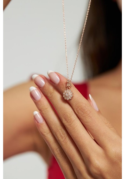 Roza Silver Zirkon Taşlı Rose Elmas Montür Çiçek Gümüş Kolye