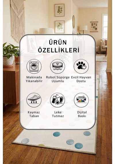 Dots Tk268-v1-c Krem Yıkanabilir Yolluk