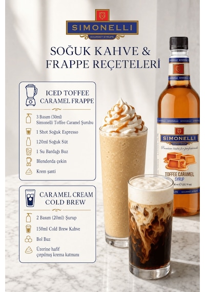 Simonelli Toffee Karamel Kahve Şurubu 700 ML İçecek ve Kokteyl Şurubu + Pompa