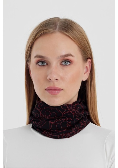 Kadın 4 Fonksiyonlu Koruyucu, Pamuklu, Esnek, Terletmez, Bandana, Boyunluk, Buff, Maske - Tek Ebat / Siyah-kırmızı Siyah-kırmızı