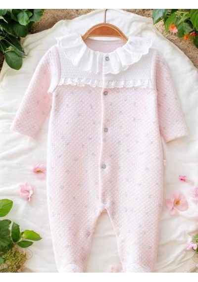 Miomini Baby Kız Bebek Bebe Yaka Çıt Çıtlı Tulum-14961 Pudra