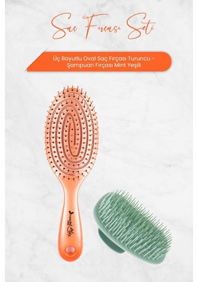 Nascita Professional Üç Boyutlu Oval Saç Fırçası Turuncu Ve Şampuan Fırçası Mint Yeşili 0
