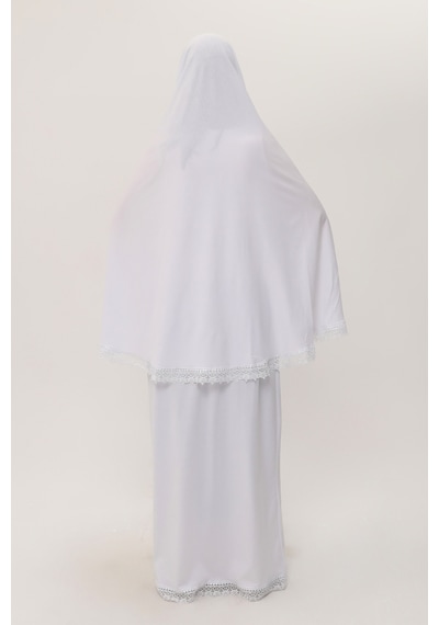 Hürrem Bone 2 Parça Namaz Elbisesi Pamuk Kumaş Dantelli 2205 42 Beyaz