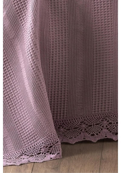 %100 Pamuk Çift Kişilik Kopanaki Dantelli Waffle Pike 210x230 Cm-lila Lıla Lila