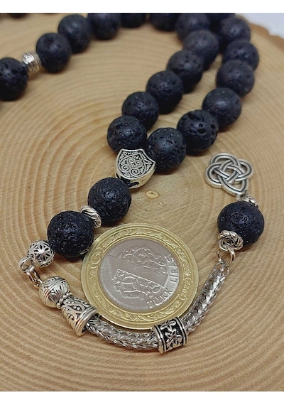 Yasamtohumu Lav Taşı Siyah Renkli 33lük Tesbih 10mm 9028 Çok Renkli