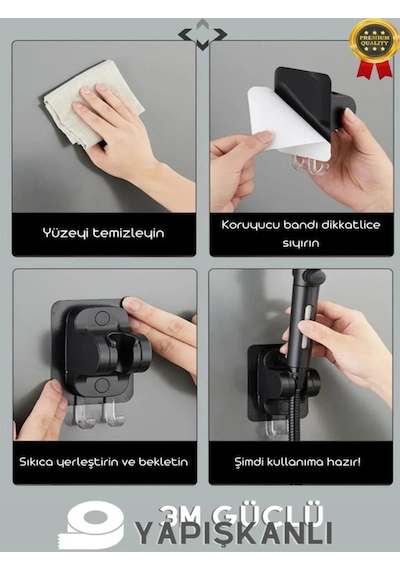 Yapışkanlı Duş Mafsalı Askısı Vidalamasız Montaj, Kademeli, Güçlü Tutucu Sistem Gri Plastik Diğer