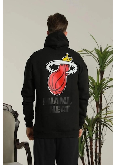 Cvs Giyim Erkek Oversize Üç İplik Kapüşonlu Sweatshirt Sırt Ve Ön Baskılı, Kanguru Cepli, Rahat Kalıp Maskot Siyah