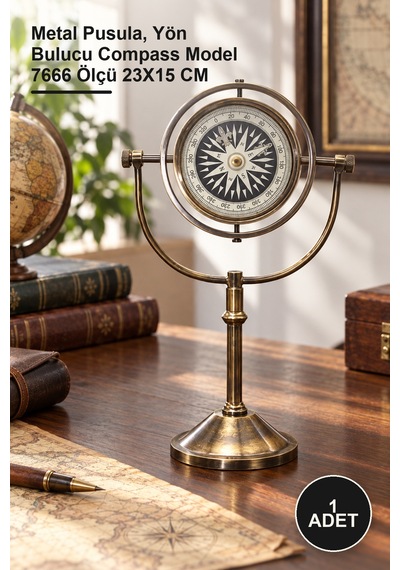 1 Adet Pirinç Pusula Metal Pusula, Yön Bulucu Compass Model 7666 Ölçü 23x15 Cm