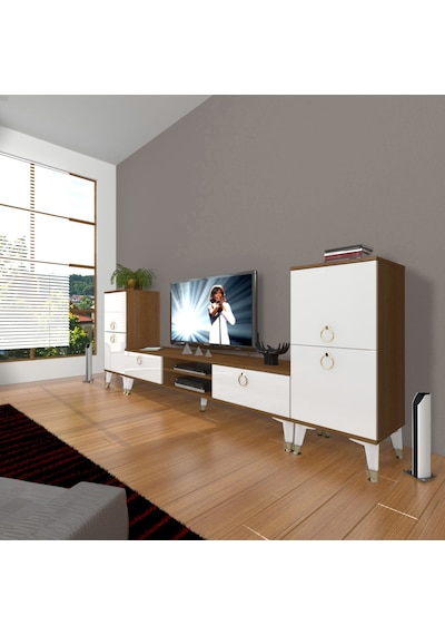 Decoraktiv Eko On2 Mdf Dvd Gold Tv Ünitesi Tv Sehpası Ceviz - Beyaz
