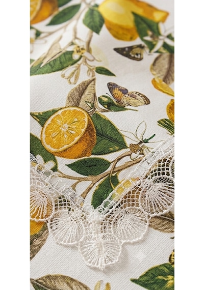 Küçükçalık Duck Kumaş Limon Desenli Dantelli Masa Örtüsü Sarı - Yeşil