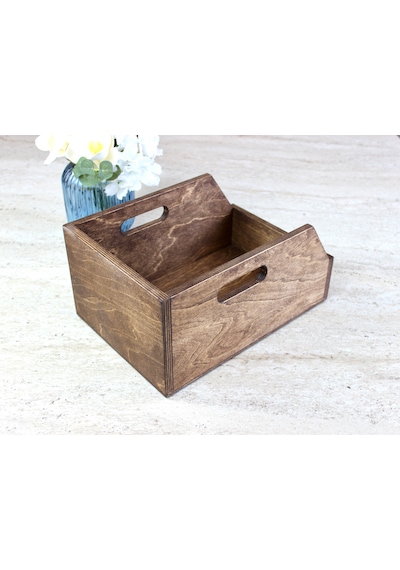Koyu Ceviz Rengi Huş Ağacından 7 İnç Plak Kutusu - Organizer Kutu - Birch Wood 7" Record Box Koyu Kahverengi