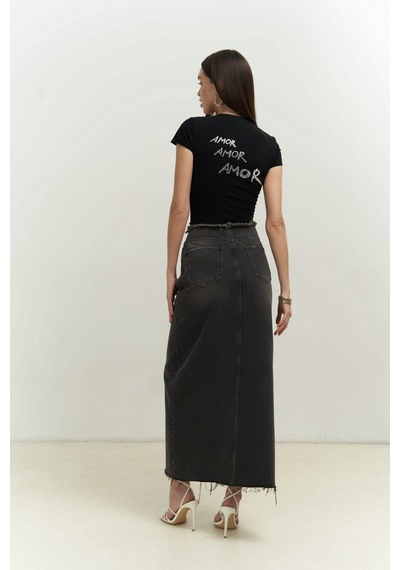 Mai Collection 2734 - El Amor Siyah Penye Crop Mor - Siyah