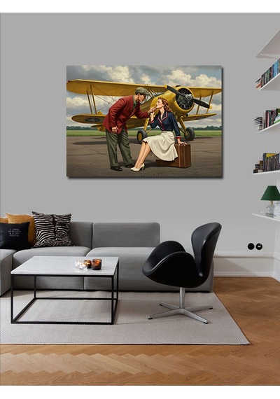 Kanvas Tablo Vintage Uçak Ve Romantik Buluşma