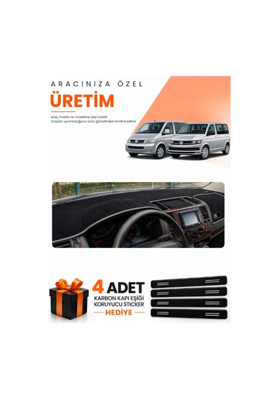 Vw Transporter T5 Tek Kapaklı 2003-2016 Uyumlu Torpido Koruma Örtüsü Oto Kılıfı - Siyah Gri