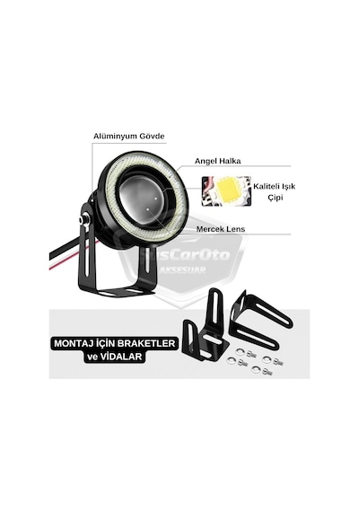 Ford Focus 3 2011-2014 Uyumlu Mercekli Angel Sis Farı Metal 76 Mm Sarı Halkalı Gündüz Farı Angel Eyes 2 Adet 01