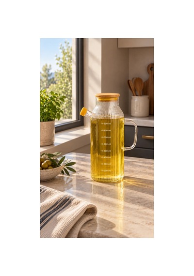 1 Litre Borosilikat Cam Yağdanlık Şeffaf - 939516626 Şeffaf