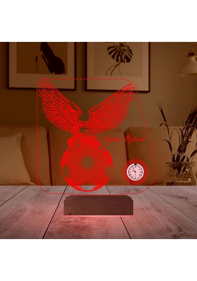 Luvivia Kartal Top Futbol Futbolcu Hediye Taraftar Kişiye Özel Metal Saatli 3d Lamba - Masa Gece Lambası