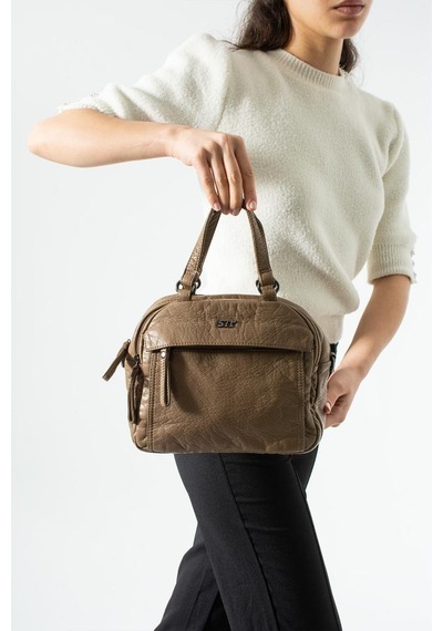Baginn Retro Vegan Deri Günlük Kadın Postacı Çanta Çapraz Askılı Omuz Çantası Yıkama Suni Deri 27 23 Cm Vizon