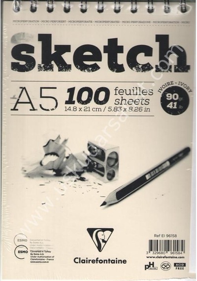 Clairefontaine Esquisse Ivory Sketch - A5 90gr 100 Yaprak Kısa Kenarı Spiralli