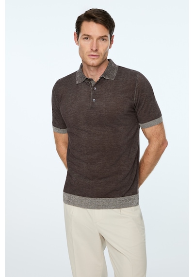 Morven Erkek Kahve Trend Polo Yaka Tencel Triko T-shirt 26ys018024400 Kahve