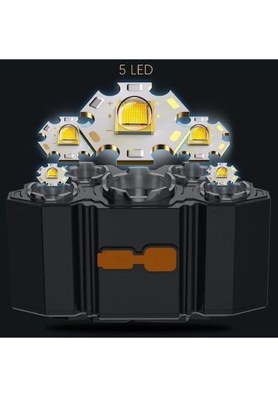 Usb Şarjlı 150w Ultra Güçlü Led Şarjlı 5 Led 5x Cree Led Kafa Feneri Avcı Feneri Balıkçı Kamp Feneri Diğer