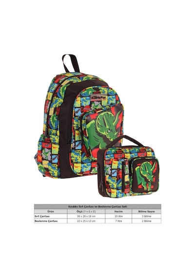 Kaukko Kids 3d Gergedan Detaylı Okul Çantası L5263 Ve Thermo Beslenme Çantası L7263 Seti - Erkek Çocuk Siyah - Yeşil
