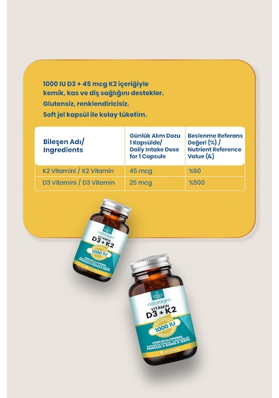 Naturagen Vitamin D3 + K2 1000 Iu 2x60 Kapsül