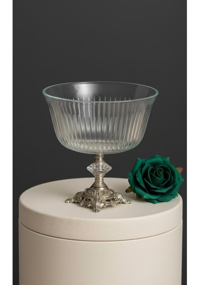 Çnr Home Collection Metal Ayakli Gold Detayli Büyük Boy Kase - Sunum - Servis - Salata Kasesi 66585 Gümüş