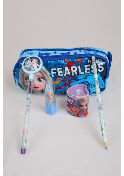 X Dekomus Fearless Collection Lisanslı Elsa Frozen Kırtasiye Seti Kalem Çantası,ruj Silgi,kalemtraş,kalem Altın