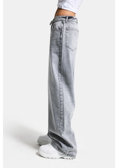Itsbasic Kadın Gri 4s6-12 Straight Fit Kemer Detaylı Özel Tasarım Denim Jean